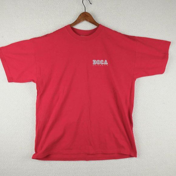 Boca T Shirt Mens Larg Red Vintage Short Sleeve Crew Neck Casual Sporty 90s - Picture 1 of 7